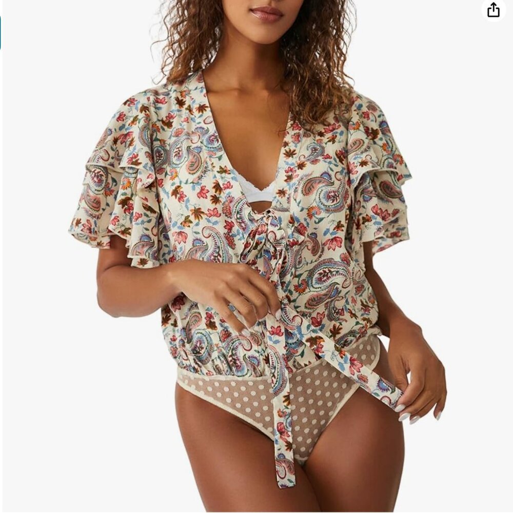 Free People Call Me Later Printed Bodysuit